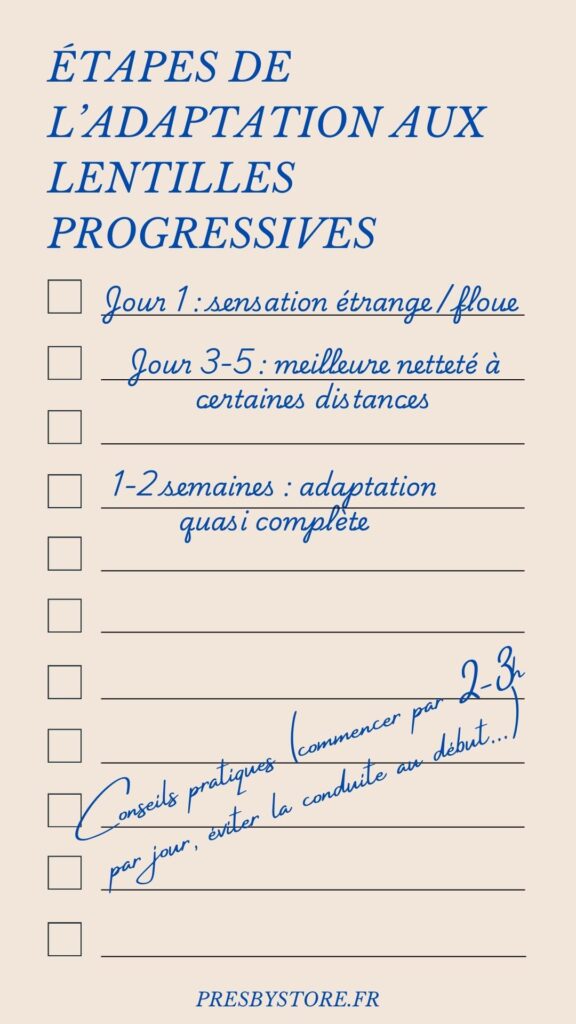 étapes pour s'adapter aux lentilles progressives
