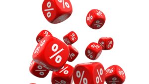 Dés rouge avec le signe des pourcentages